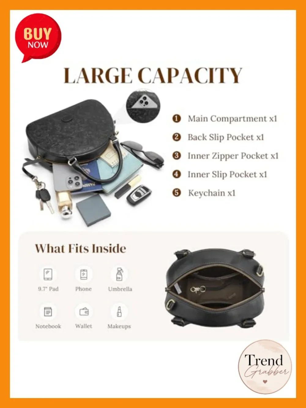 Genuine Leather Crossbody Satchel with Rose Embossed Design